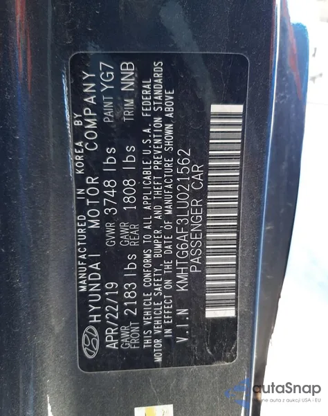 2020 Hyundai Veloster Base из США, поврежденный, VIN KMHTG6AF3LU021562